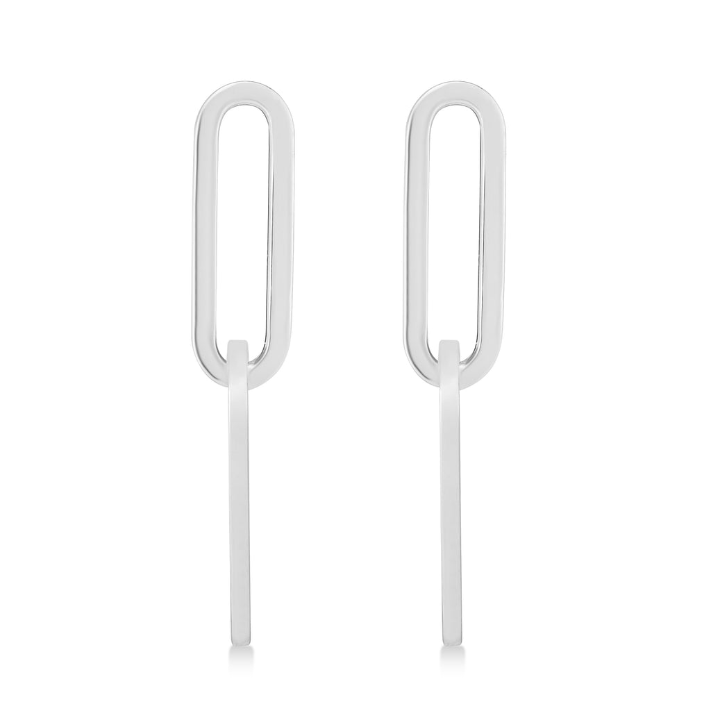 Two Link Chain Paperclip Drop Earrings 14k White Gold