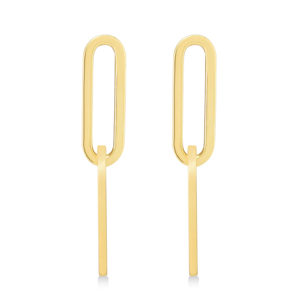 Two Link Chain Paperclip Drop Earrings 14k Yellow Gold