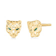 Panther Green Enamel Stud Earrings in 14k Yellow Gold