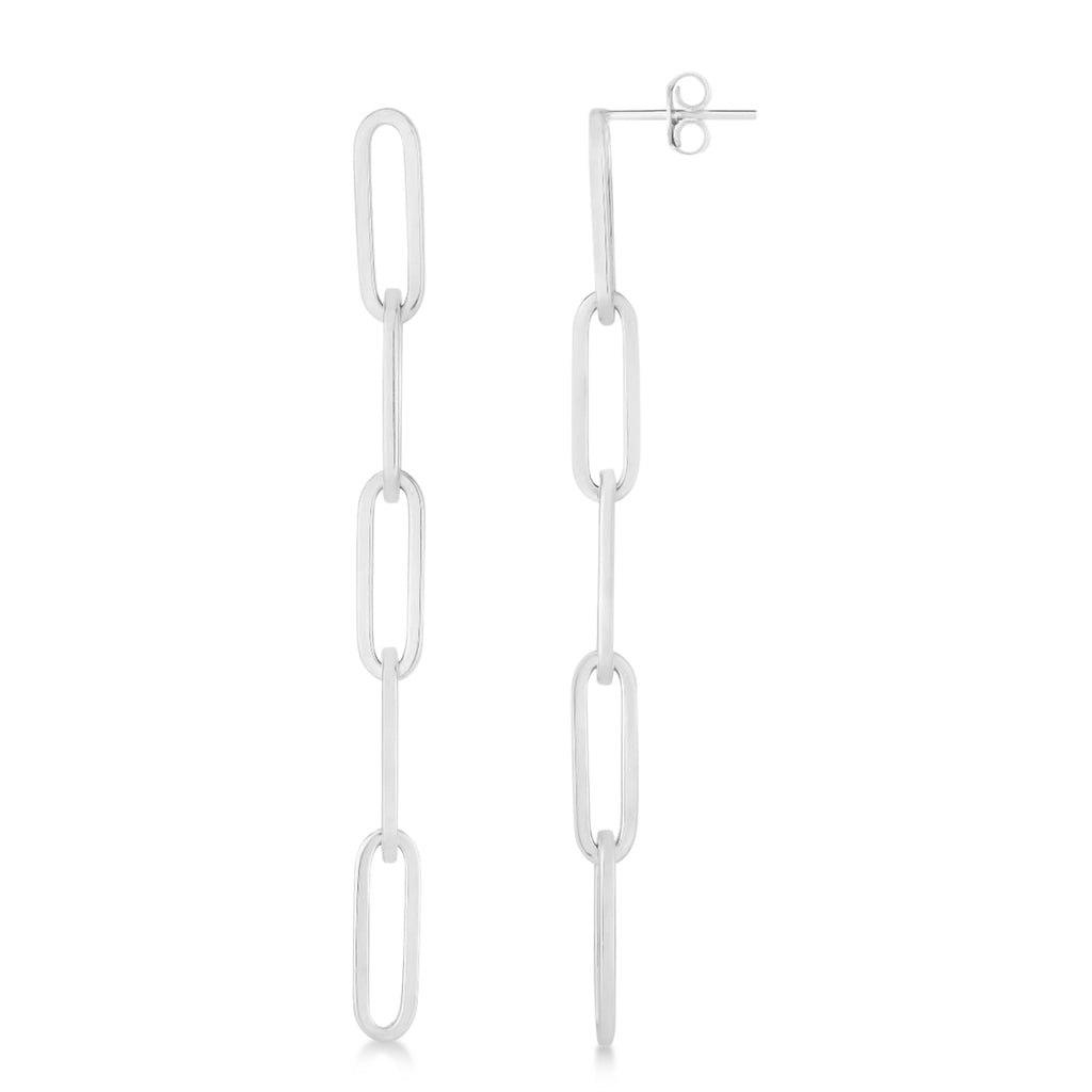 Five Link Chain Paperclip Drop Earrings 14k White Gold