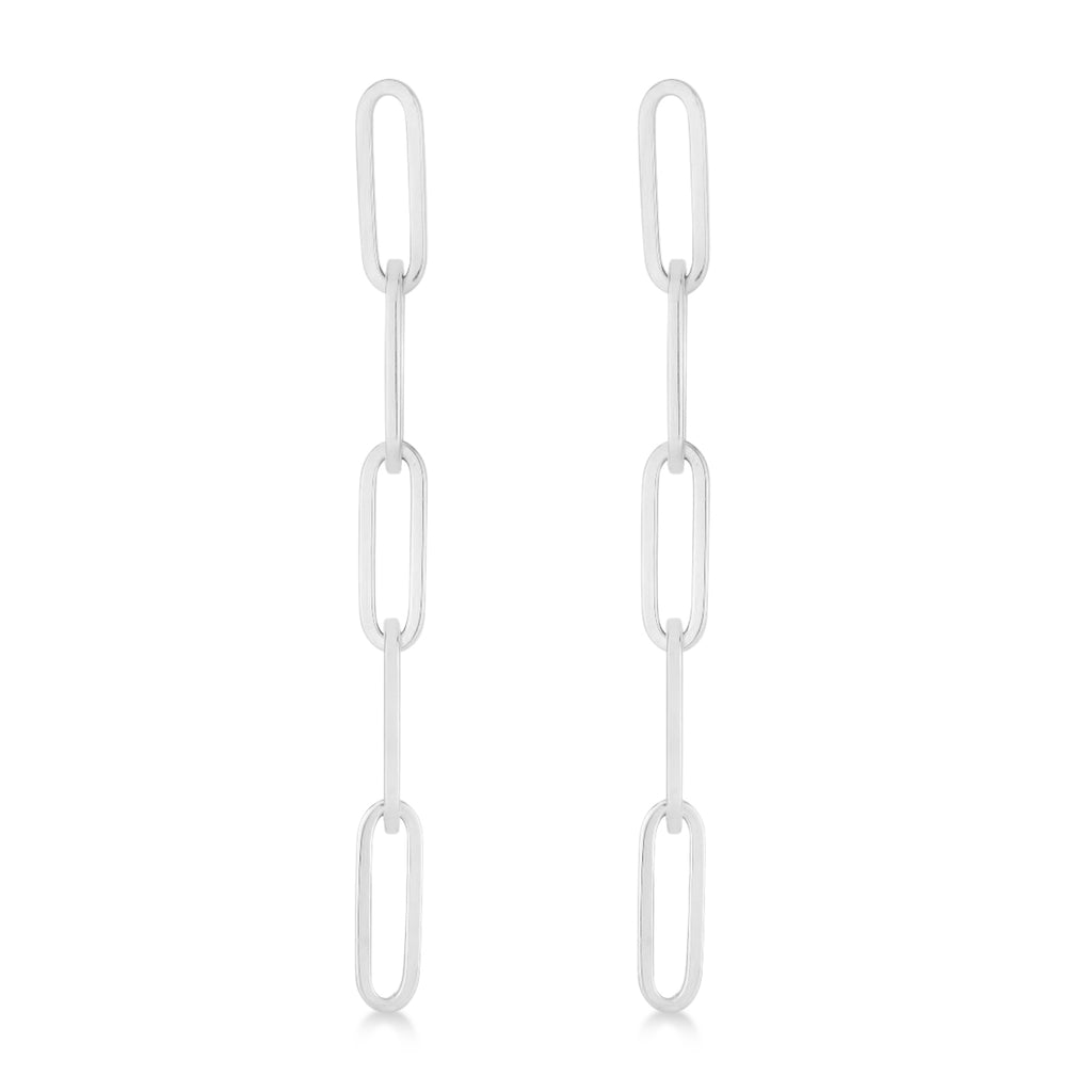 Five Link Chain Paperclip Drop Earrings 14k White Gold