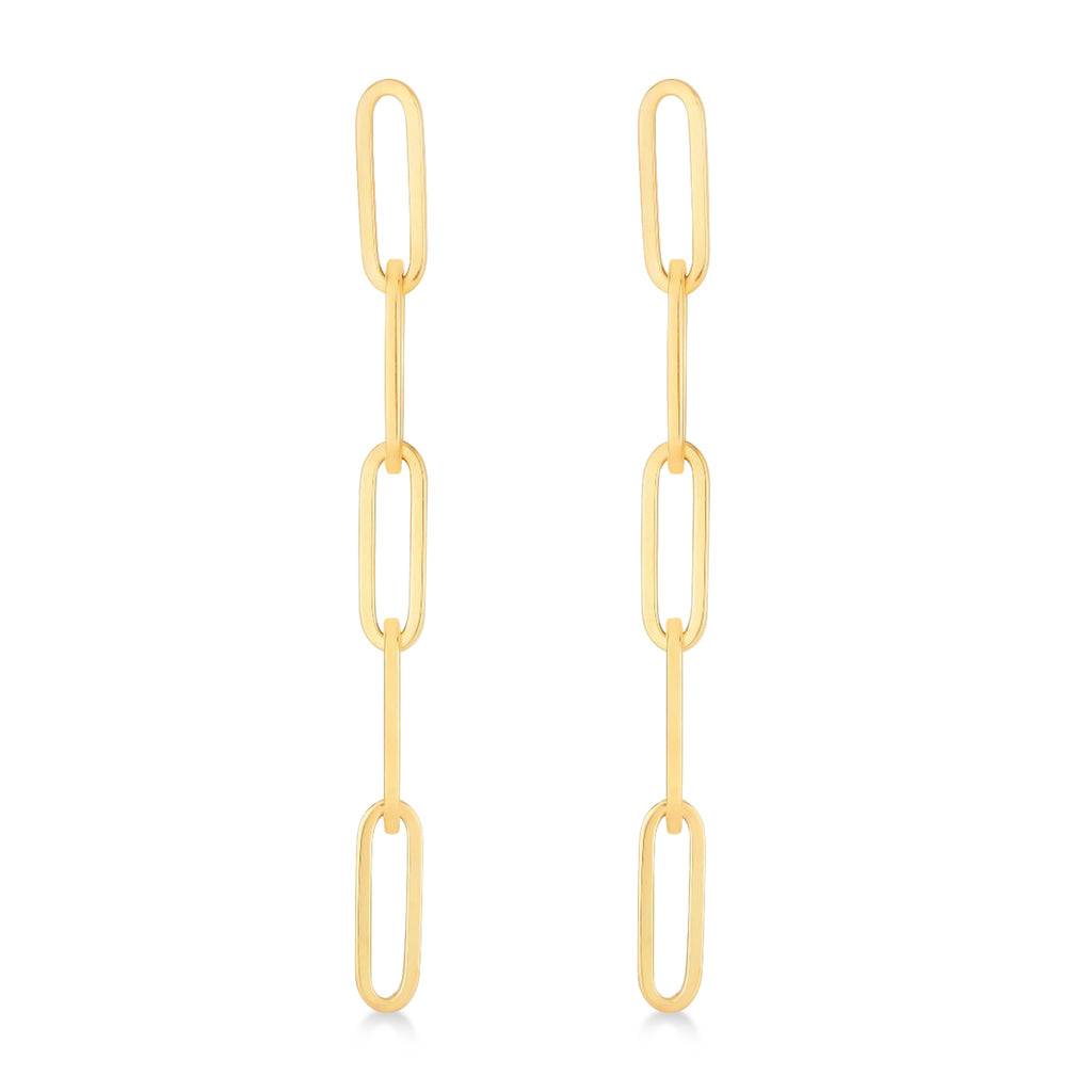 Five Link Chain Paperclip Drop Earrings 14k Yellow Gold