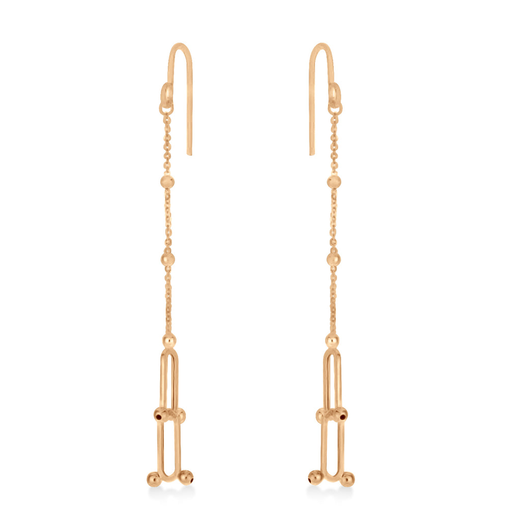 U-Link Paperclip Bead Hardwear Drop Earrings 14k Rose Gold