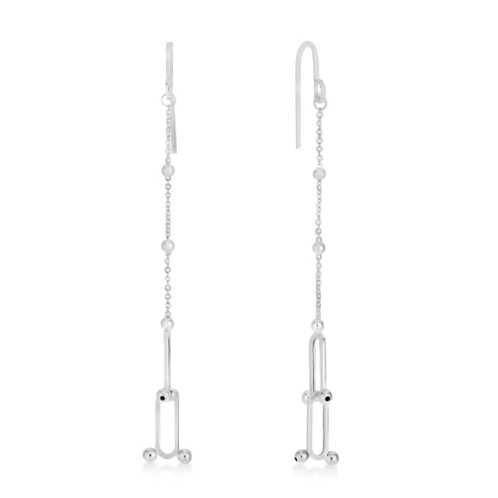 U-Link Paperclip Bead Hardwear Drop Earrings 14k White Gold