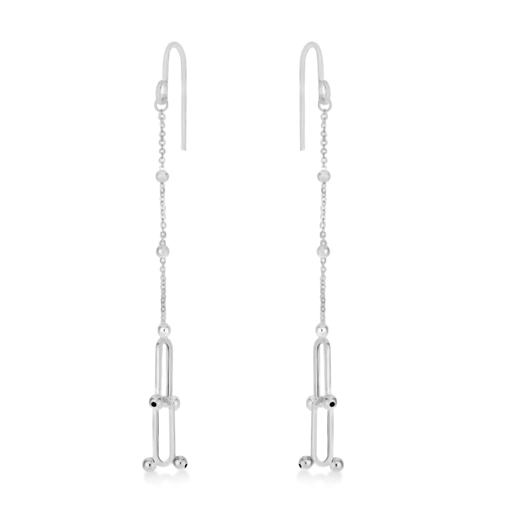U-Link Paperclip Bead Hardwear Drop Earrings 14k White Gold