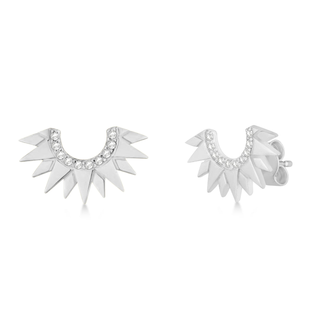 Diamond Sunburst Shaped Stud Earrings 14k White Gold (0.10ct)