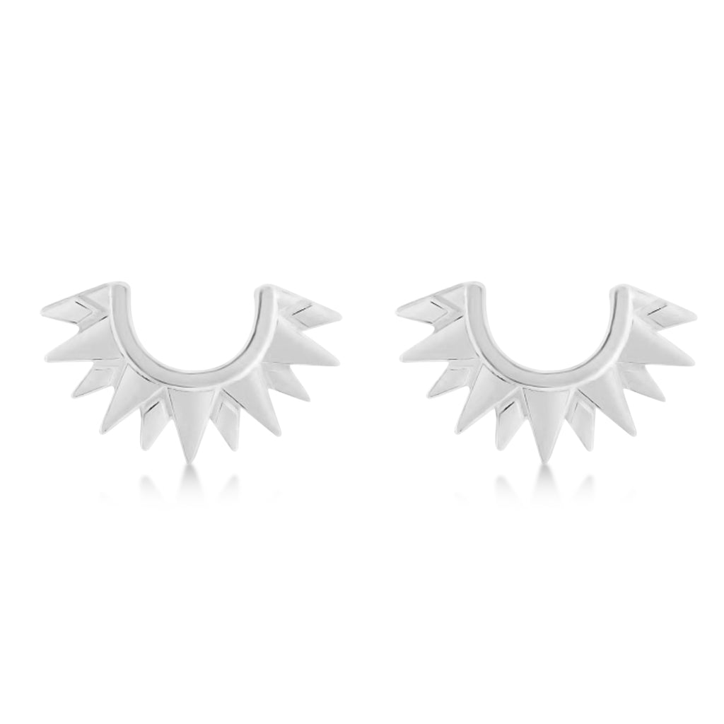 Sunburst Shaped Stud Earrings 14k White Gold
