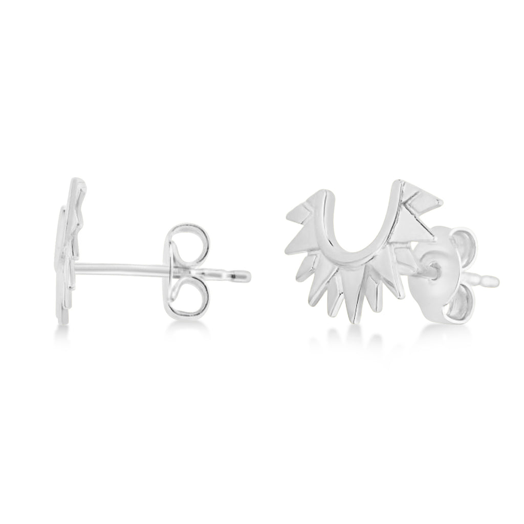 Sunburst Shaped Stud Earrings 14k White Gold