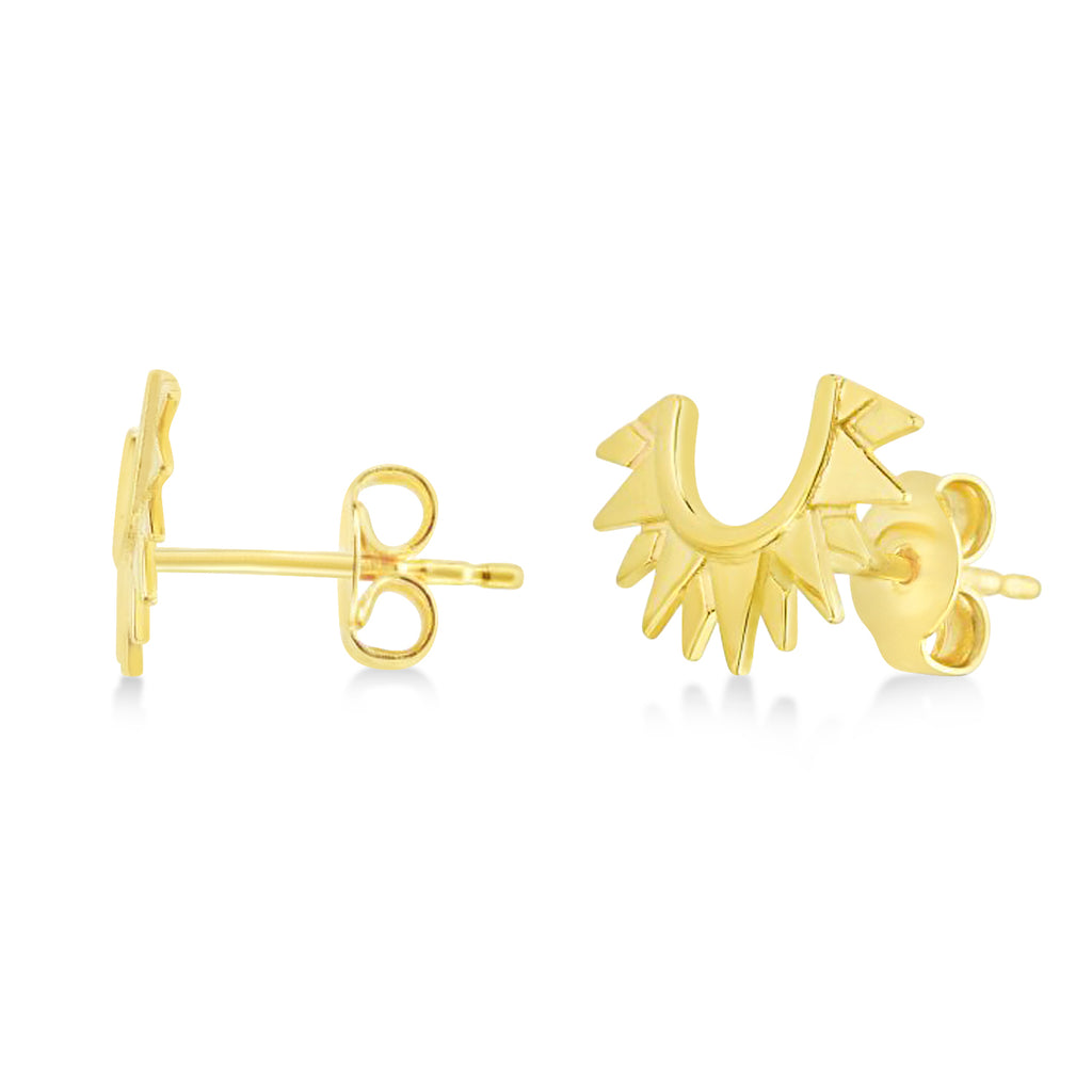 Sunburst Shaped Stud Earrings 14k Yellow Gold