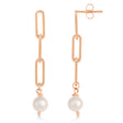 Pearl Drop Paperclip Earrings 14k Rose Gold