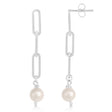 Pearl Drop Paperclip Earrings 14k White Gold