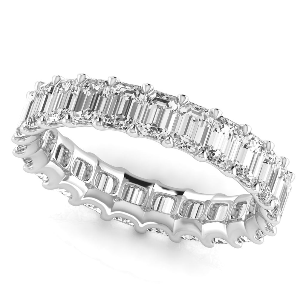 Emerald Cut Lab Diamonds Eternity Ring Wedding Band 14K White Gold (4.37ct)