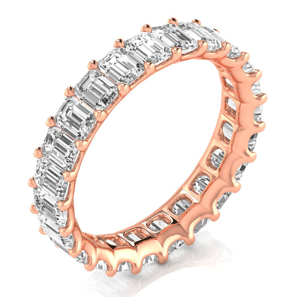 Emerald Cut Lab Diamonds Eternity Ring Wedding Band 18K Rose Gold (4.37ct)