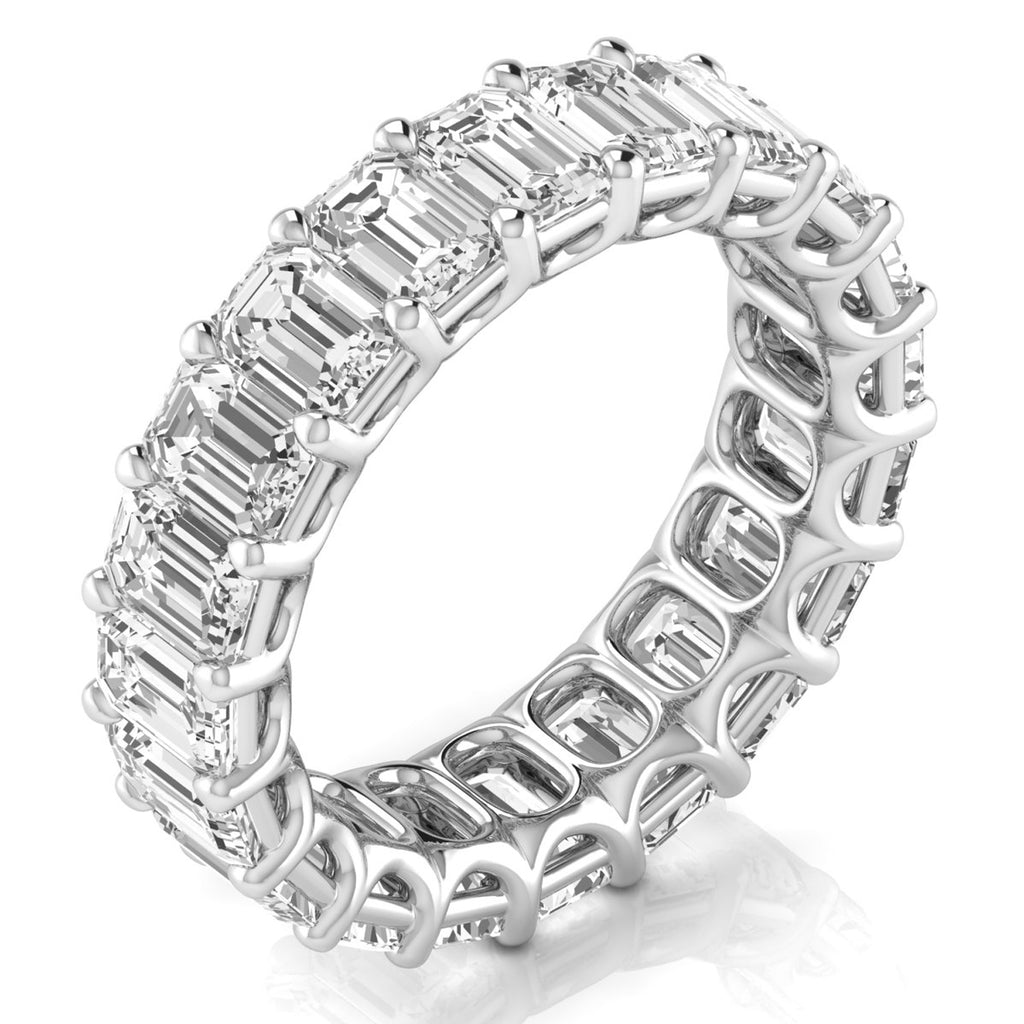 Emerald Cut Lab Diamonds Eternity Ring Wedding Band 18K White Gold (6.10ct)