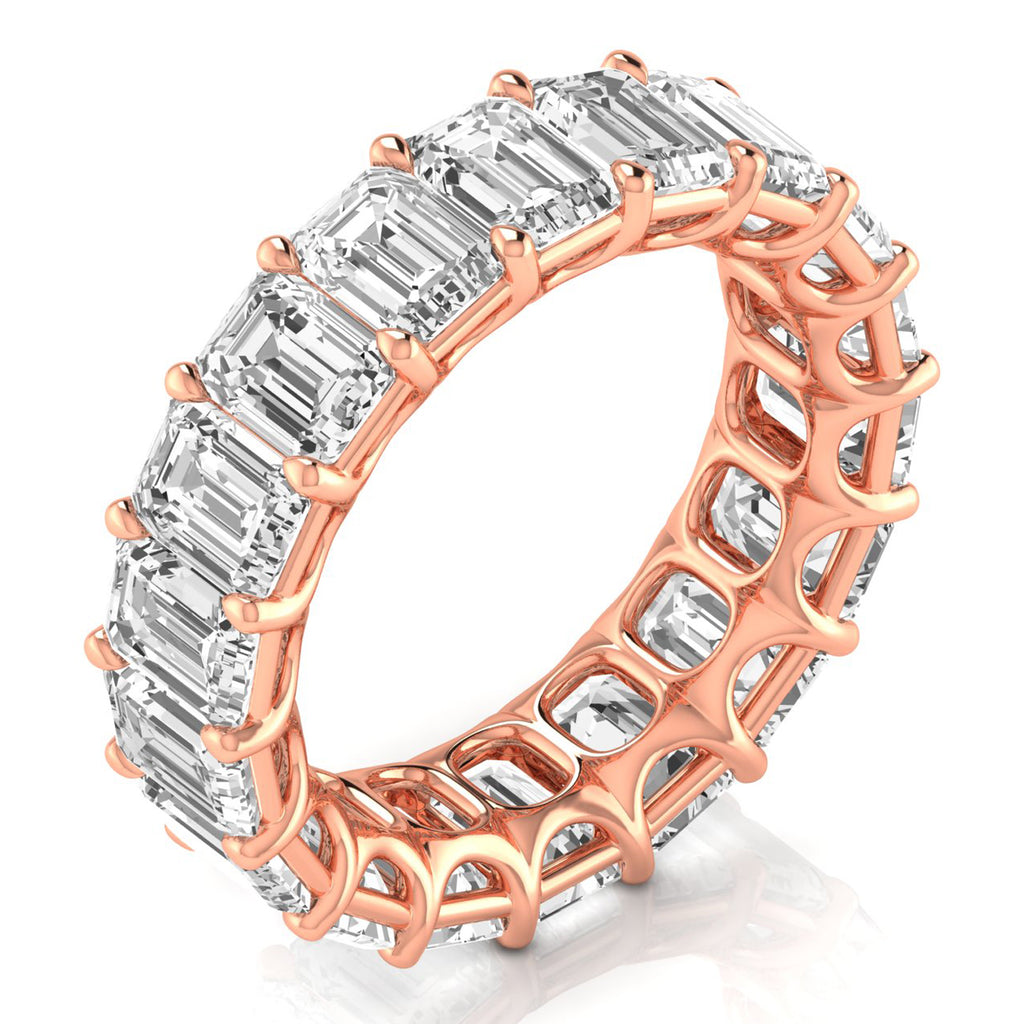 Emerald Cut Lab Diamonds Eternity Ring Wedding Band 14K Rose Gold (8.64ct)