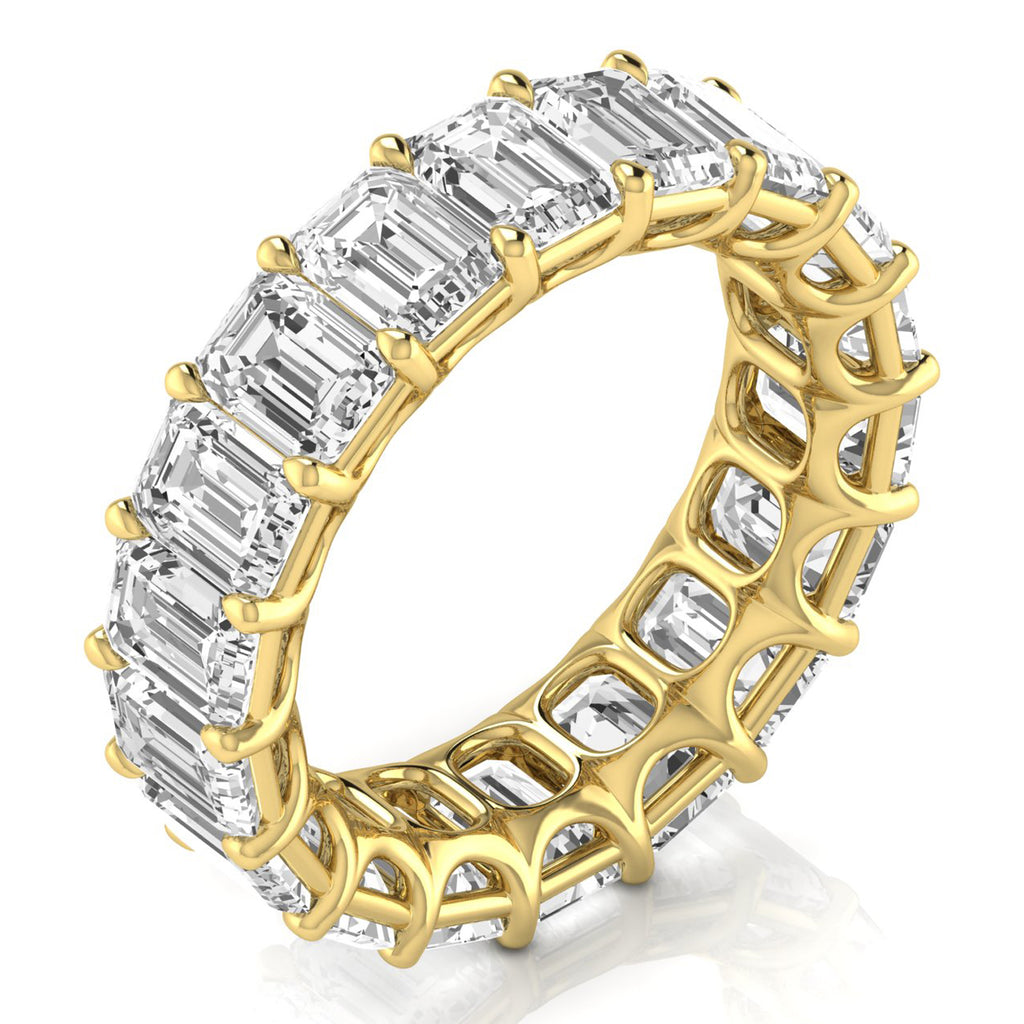 Emerald Cut Diamonds Eternity Ring Wedding Band 14K Yellow Gold (8.64ct)
