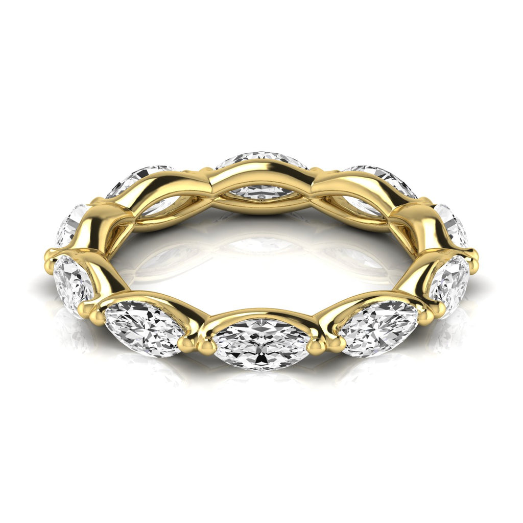 Marquise Cut Lab Grown Diamonds Eternity Ring Wedding Band 18K Yellow Gold (2.35ct)