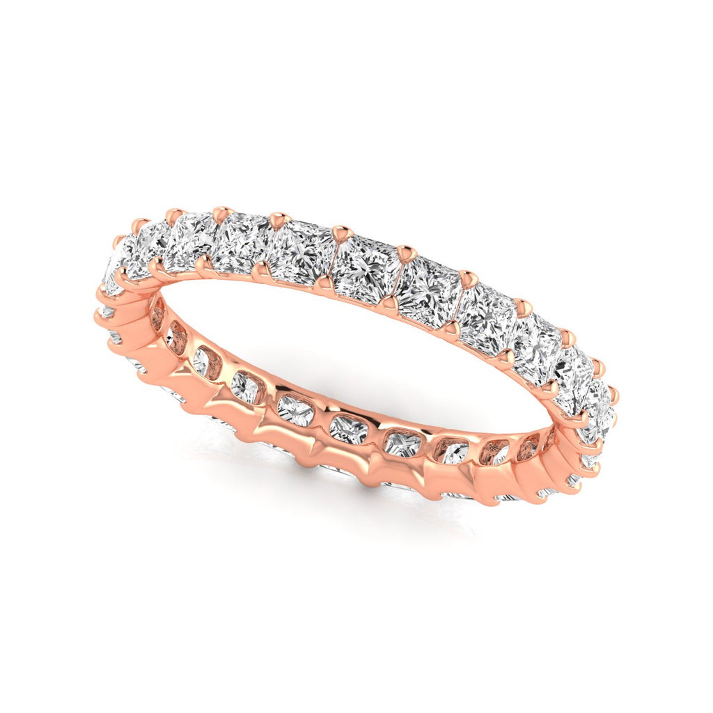 Princess Cut Lab Diamonds Eternity Ring Wedding Band 18K Rose Gold (2.16ct)