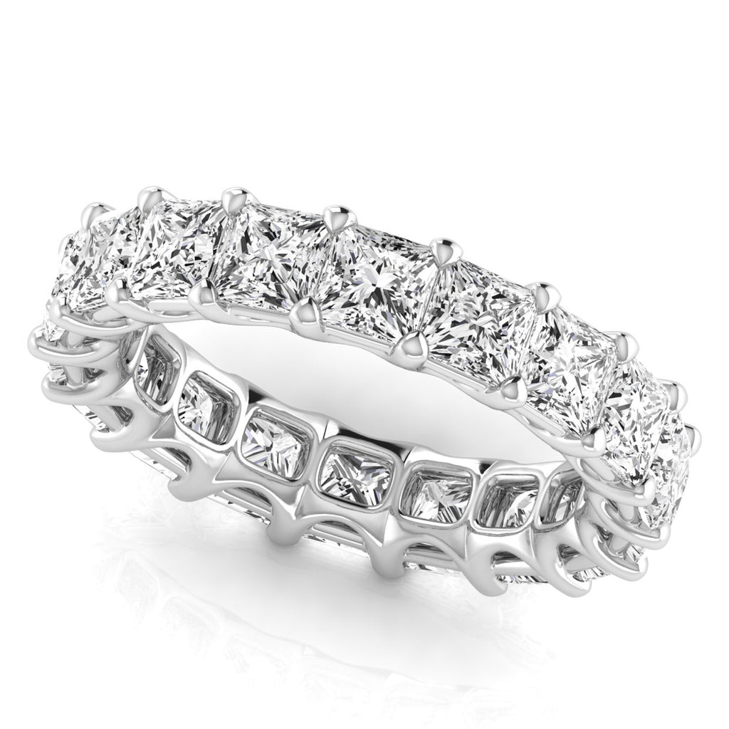 Princess Cut Lab Grown Diamonds Eternity Ring Wedding Band 14K White Gold (5.49ct)