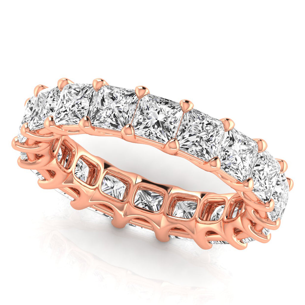 Princess Cut Lab Grown Diamonds Eternity Ring Wedding Band 18K Rose Gold (5.49ct)