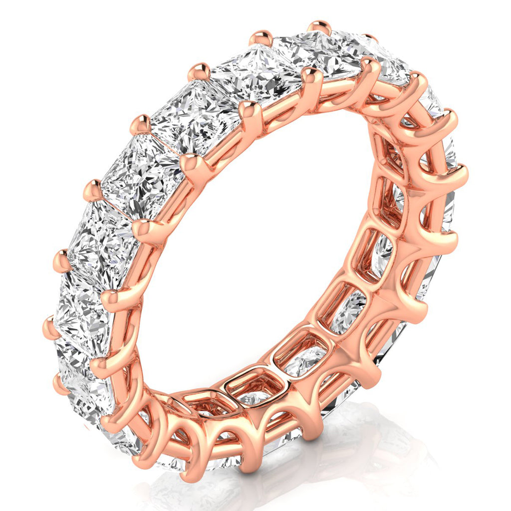 Princess Cut Lab Grown Diamonds Eternity Ring Wedding Band 18K Rose Gold (5.49ct)
