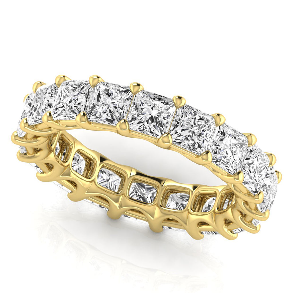 Princess Cut Lab Grown Diamonds Eternity Ring Wedding Band 18K Yellow Gold (5.49ct)