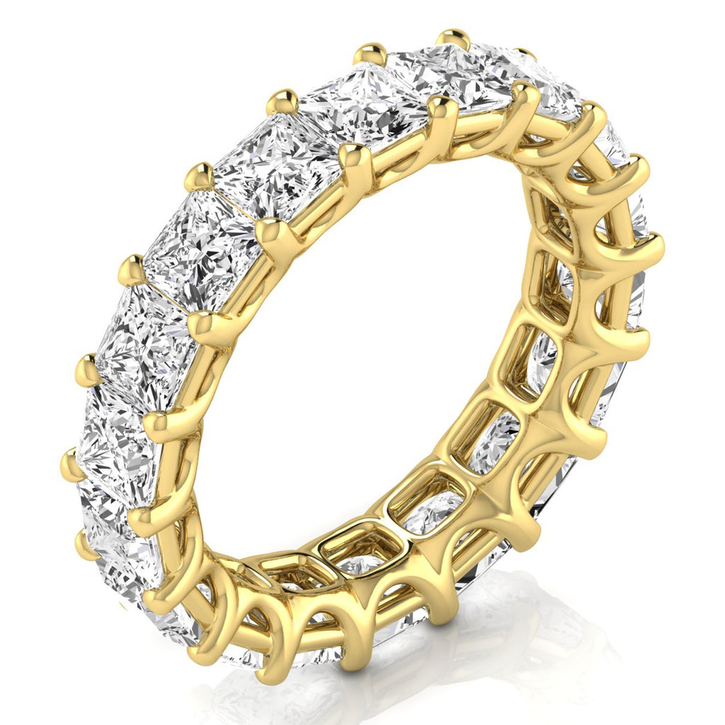 Princess Cut Lab Grown Diamonds Eternity Ring Wedding Band 18K Yellow Gold (5.49ct)