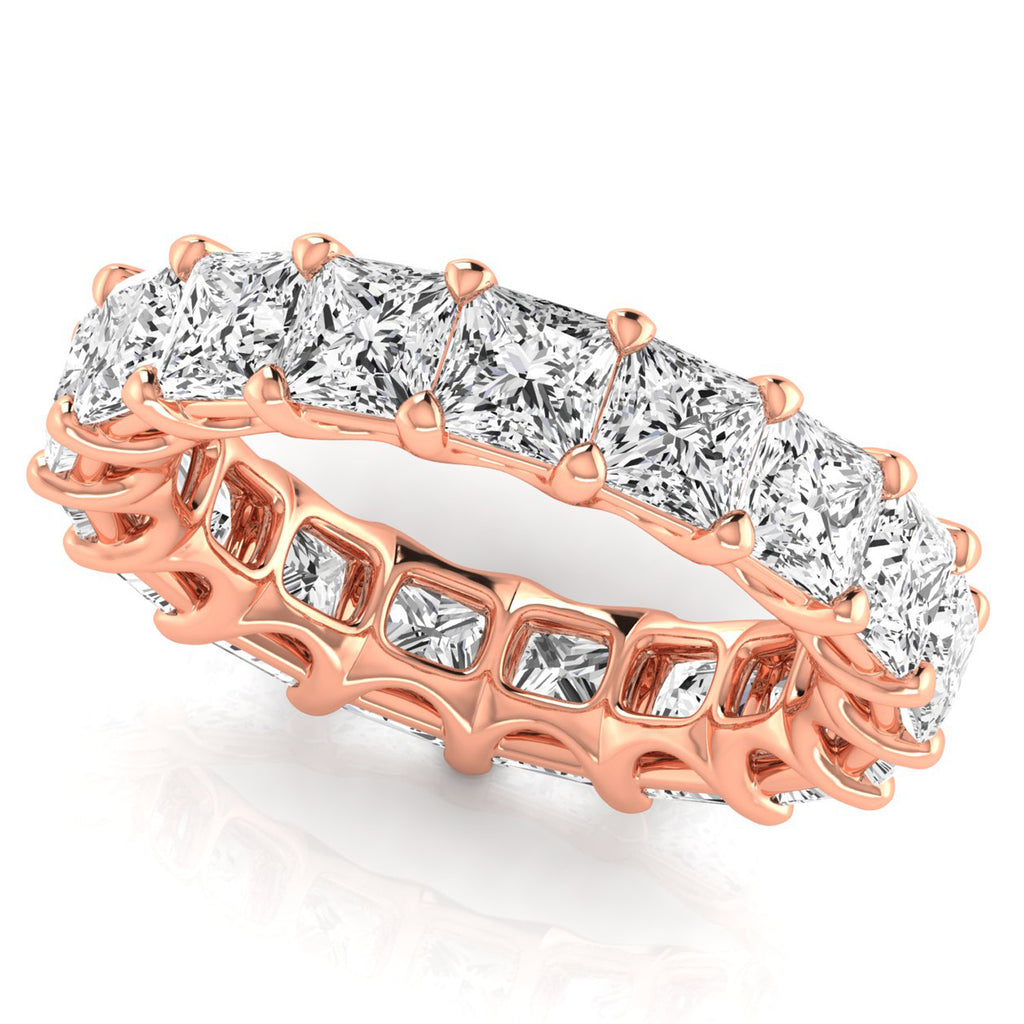 Princess Cut Lab Grown Diamonds Eternity Ring Wedding Band 14K Rose Gold (7.68ct)