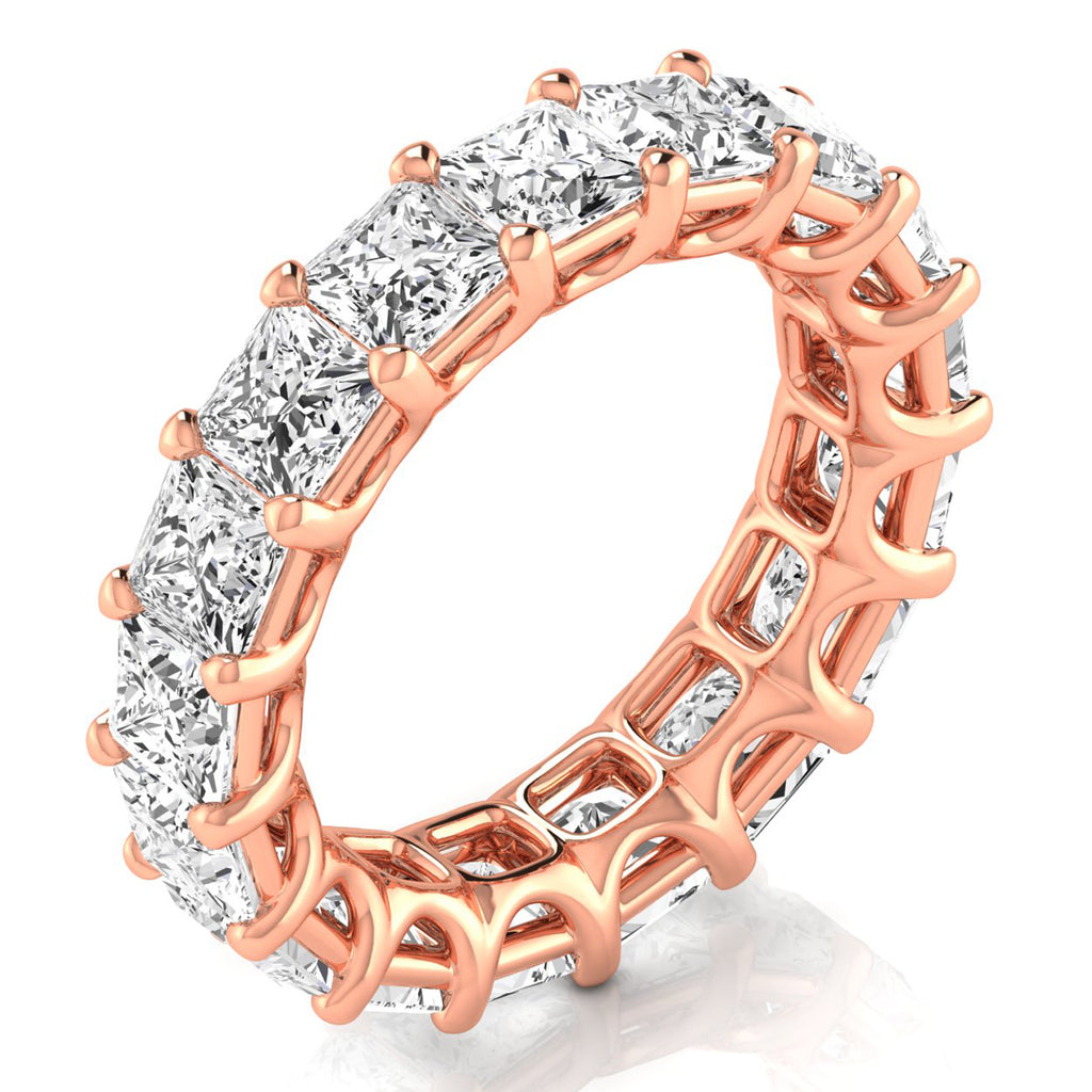Princess Cut Lab Grown Diamonds Eternity Ring Wedding Band 18K Rose Gold (7.68ct)