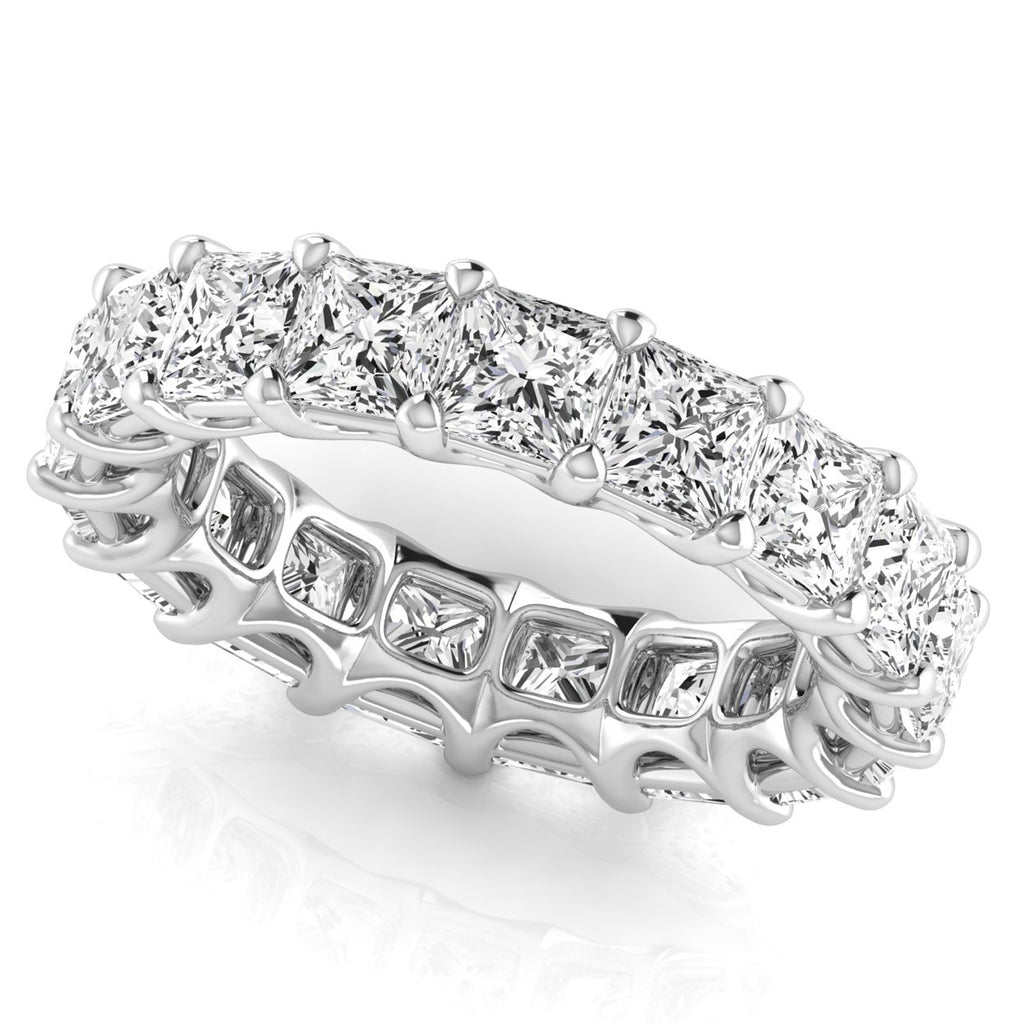 Princess Cut Lab Grown Diamonds Eternity Ring Wedding Band 18K White Gold (7.68ct)