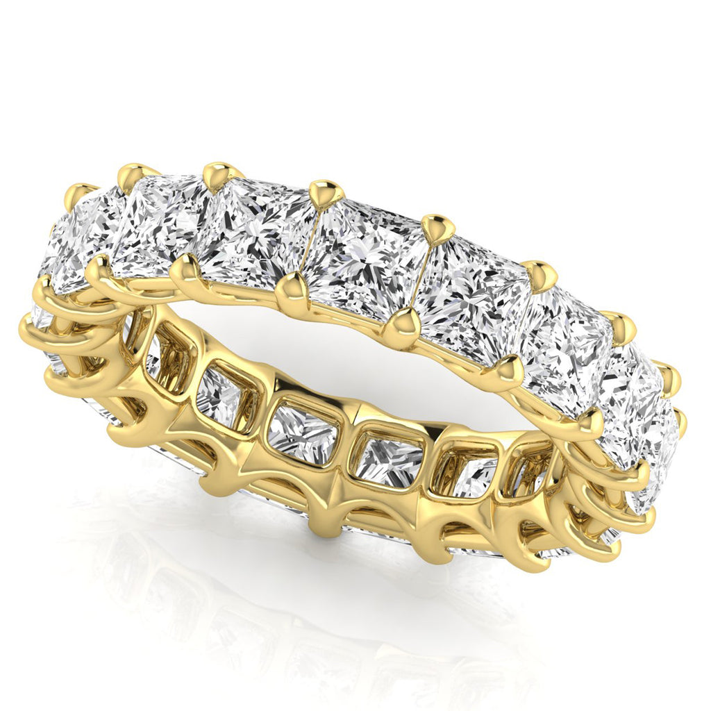 Princess Cut Lab Grown Diamonds Eternity Ring Wedding Band 18K Yellow Gold (7.68ct)