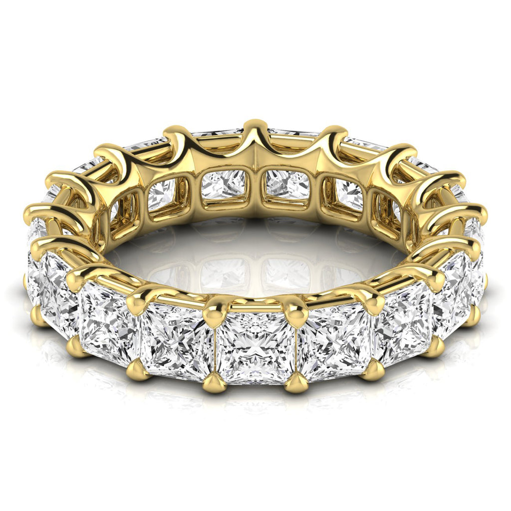 Princess Cut Lab Grown Diamonds Eternity Ring Wedding Band 18K Yellow Gold (7.68ct)