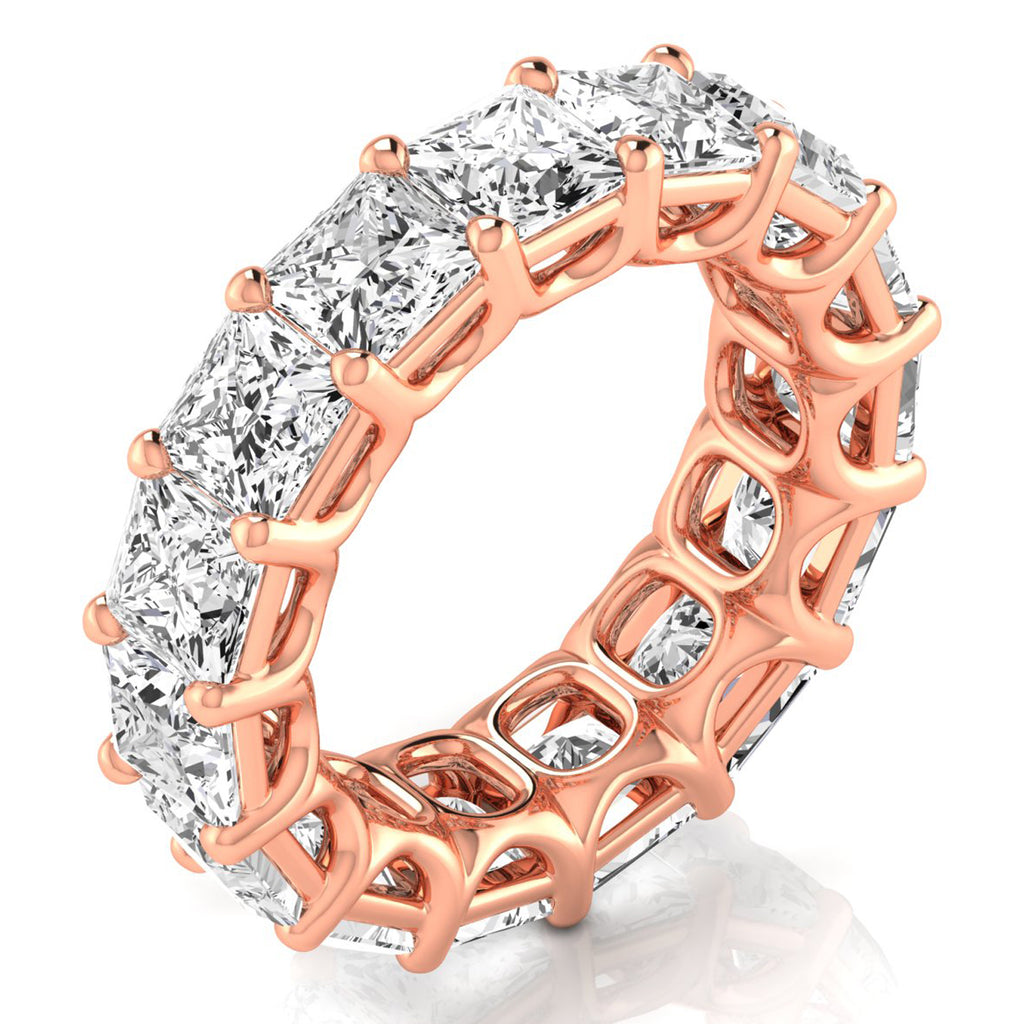 Princess Cut Lab Grown Diamonds Eternity Ring Wedding Band 14K Rose Gold (10.57ct)