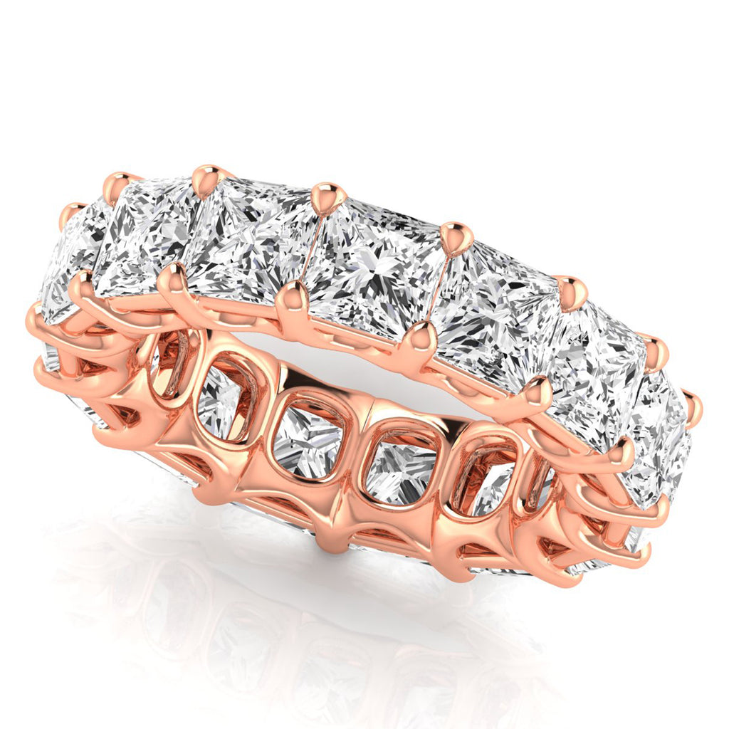 Princess Cut Lab Grown Diamonds Eternity Ring Wedding Band 18K Rose Gold (10.57ct)