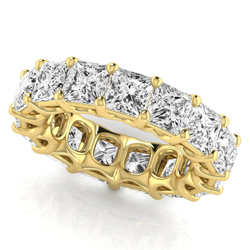 Princess Cut Lab Grown Diamonds Eternity Ring Wedding Band 18K Yellow Gold (10.57ct)