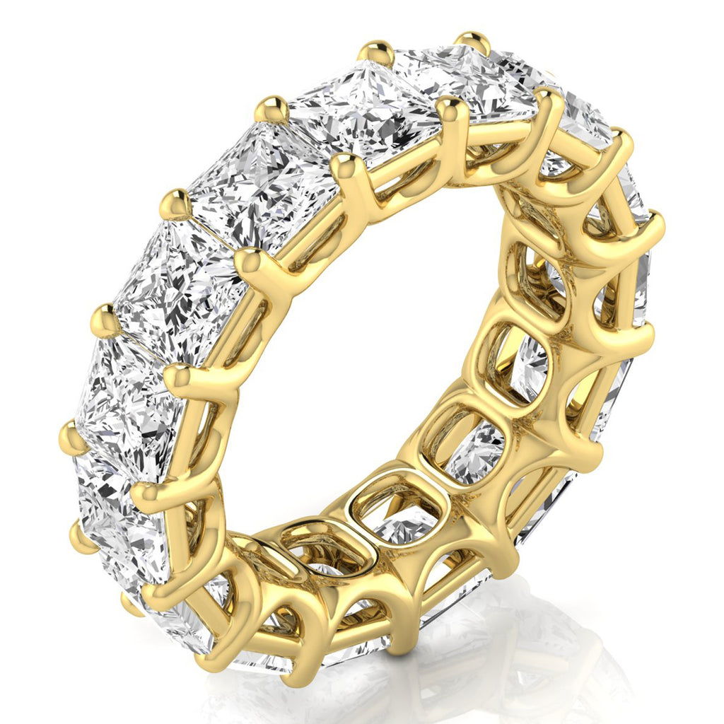 Princess Cut Lab Grown Diamonds Eternity Ring Wedding Band 18K Yellow Gold (10.57ct)
