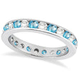 Channel-Set Blue Topaz & Diamond Eternity Ring 14k White Gold (1.50ct)