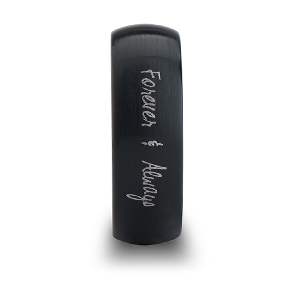 Burnished & Domed Handwritten Engraved Tungsten Ring (12MM)