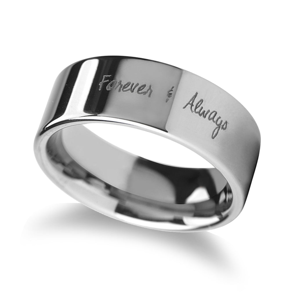 Handwritten Engraved Flat Pipe Cut Tungsten Ring (12MM)