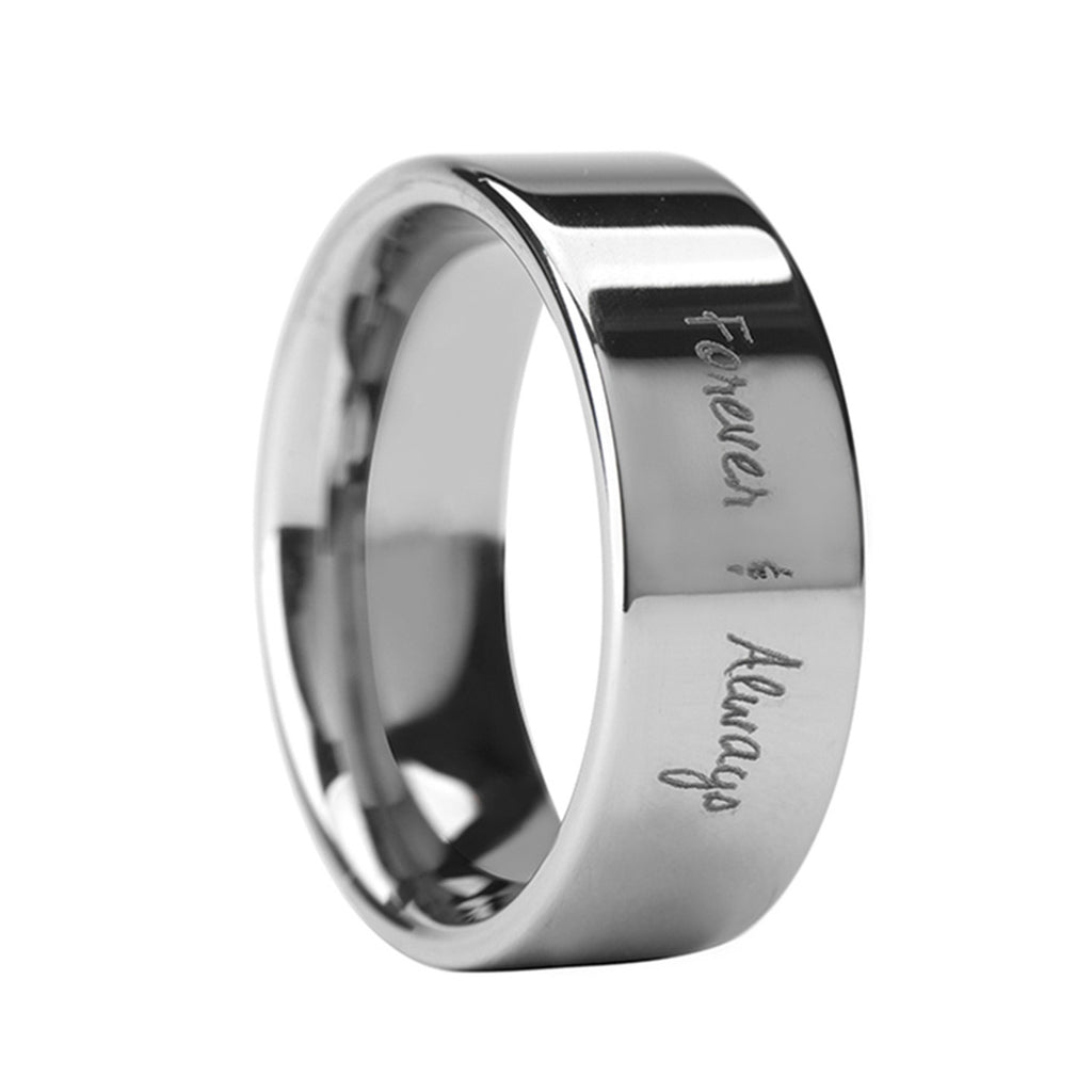 Handwritten Engraved Flat Pipe Cut Tungsten Ring (12MM)