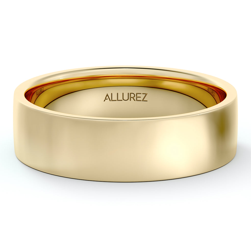 14k Yellow Gold Plain Wedding Band Flat Comfort-Fit Plain Ring (5 mm)