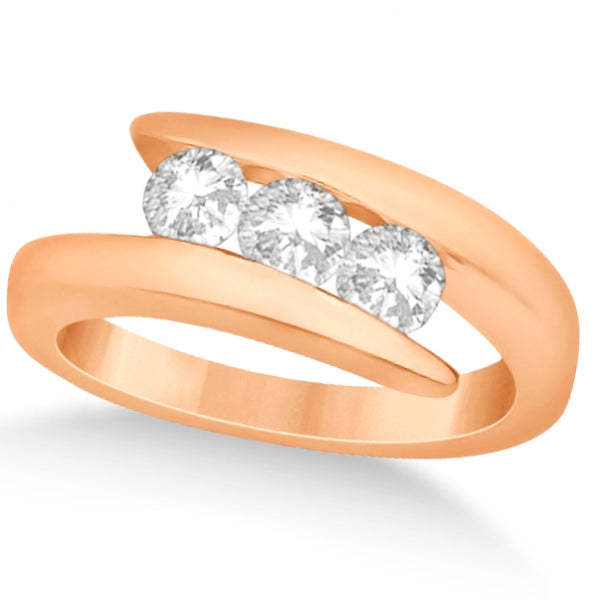 Three Stone Diamond Journey Ring Tension Set 14K Rose Gold 0.60ctw