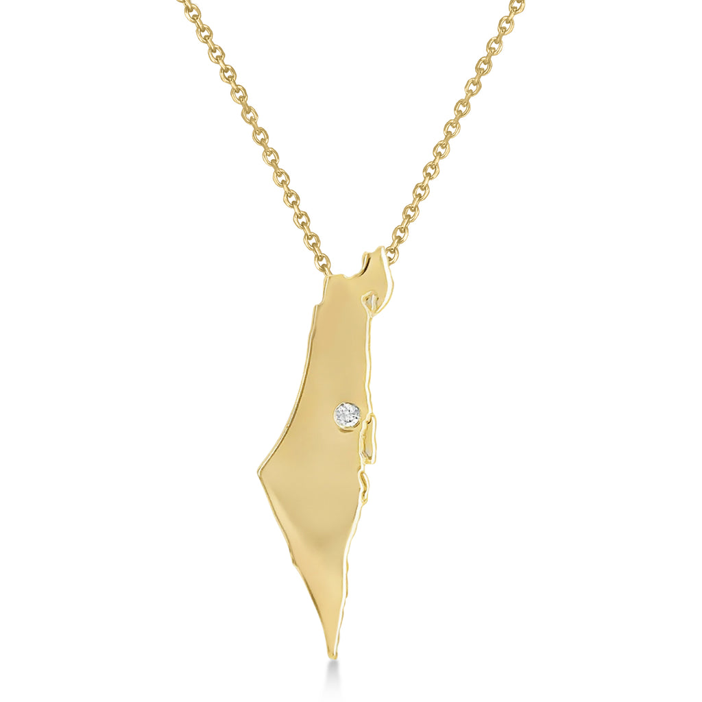 Diamond Israel Map Pendant Necklace 14K Yellow Gold (0.02ct)