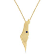 Blue Sapphire Israel Map Pendant Necklace 14K Yellow Gold (0.01ct)