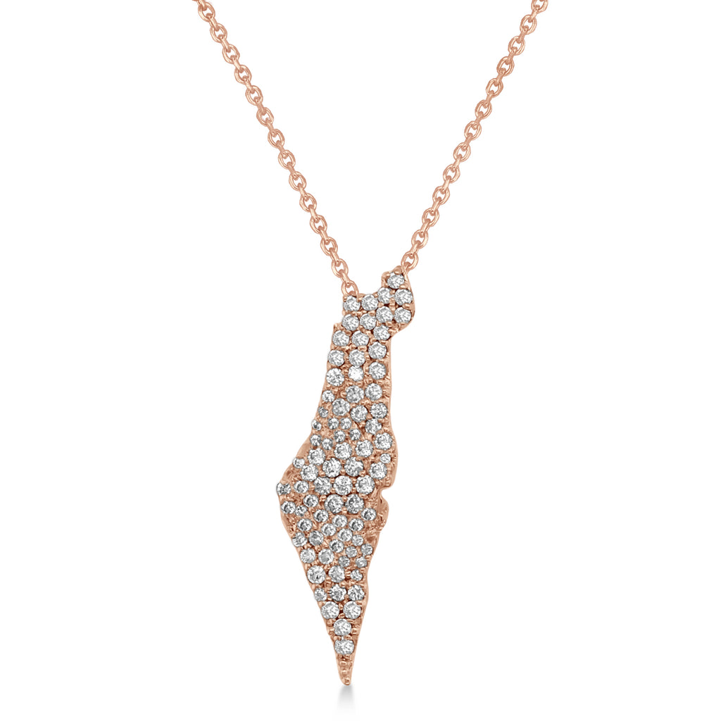 Diamond Israel Map Pendant Necklace 14K Rose Gold (0.46ct)