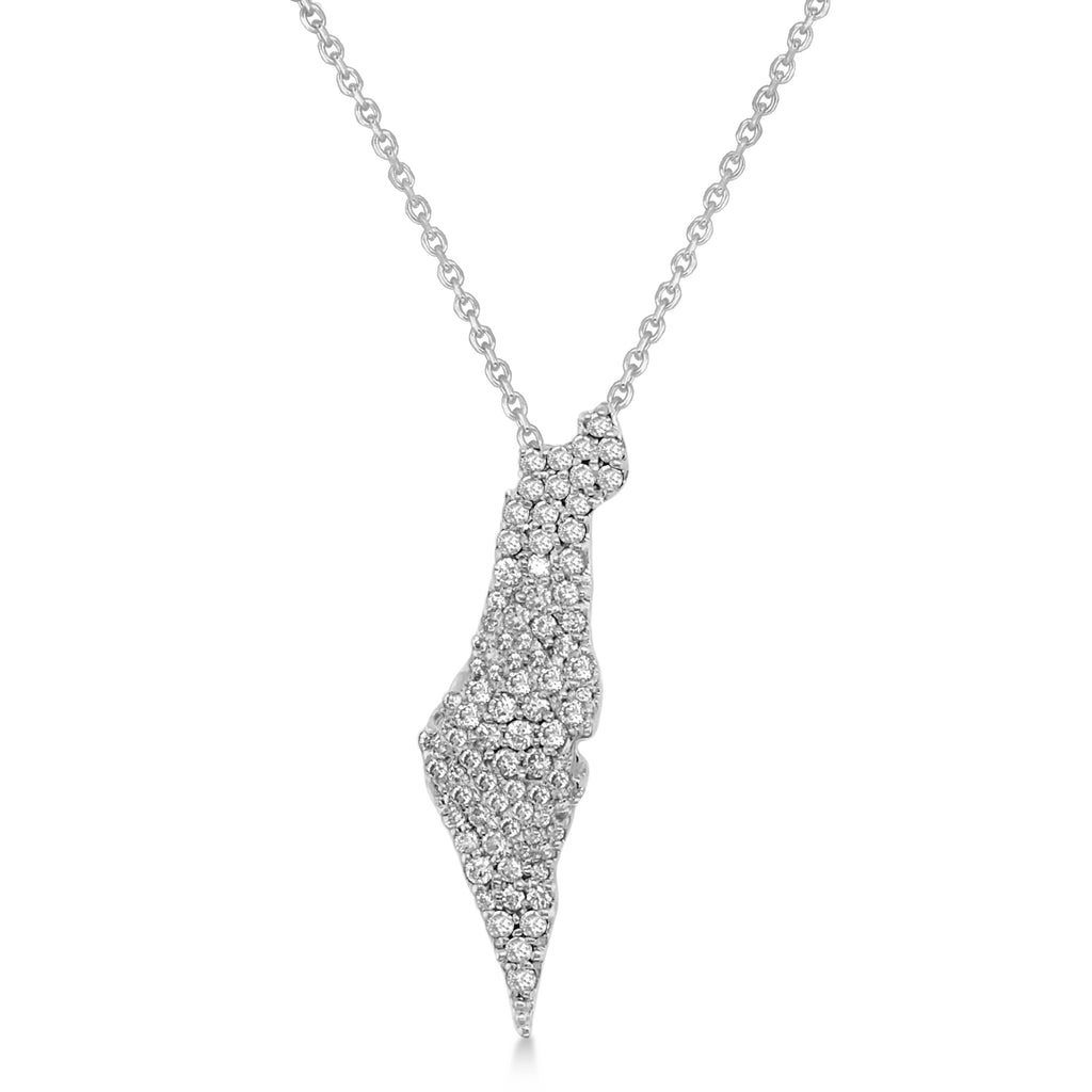 Diamond Israel Map Pendant Necklace 14K White Gold (0.46ct)