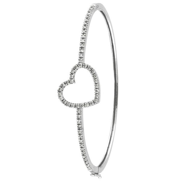 White Diamond Heart Bangle Bracelet in 14k White gold (1.00ctw)