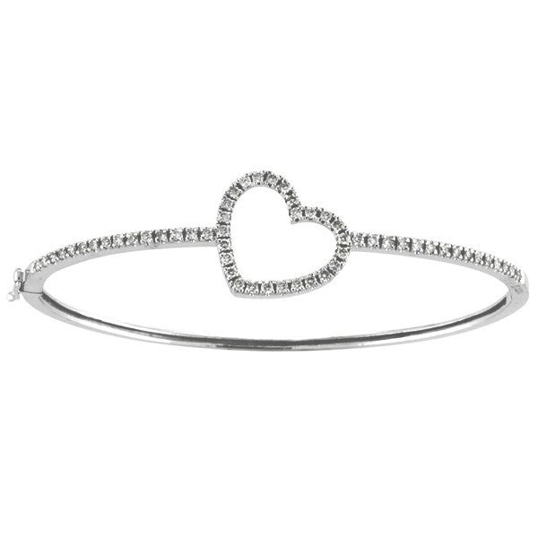 White Diamond Heart Bangle Bracelet in 14k White gold (1.00ctw)