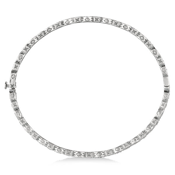 Vintage Style Pave Set Diamond Bangle Bracelet 14k White Gold (0.55ct)