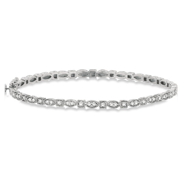 Vintage Style Pave Set Diamond Bangle Bracelet 14k White Gold (0.55ct)